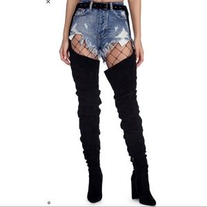 Azalea Wang Westloop Black Suede Chap Thigh High Boots NEW!